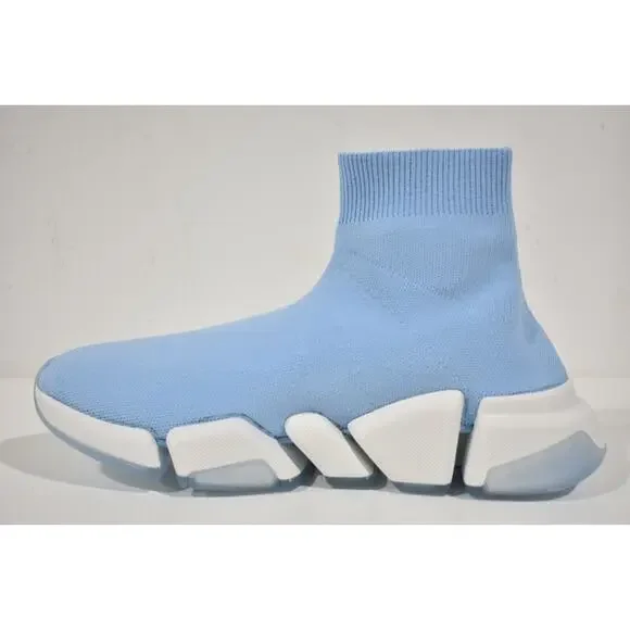 Balenciaga Speed 2.0 Sock Light Blue White High Top Knit Pull Trainer Sneaker 36 - Picture 9 of 12
